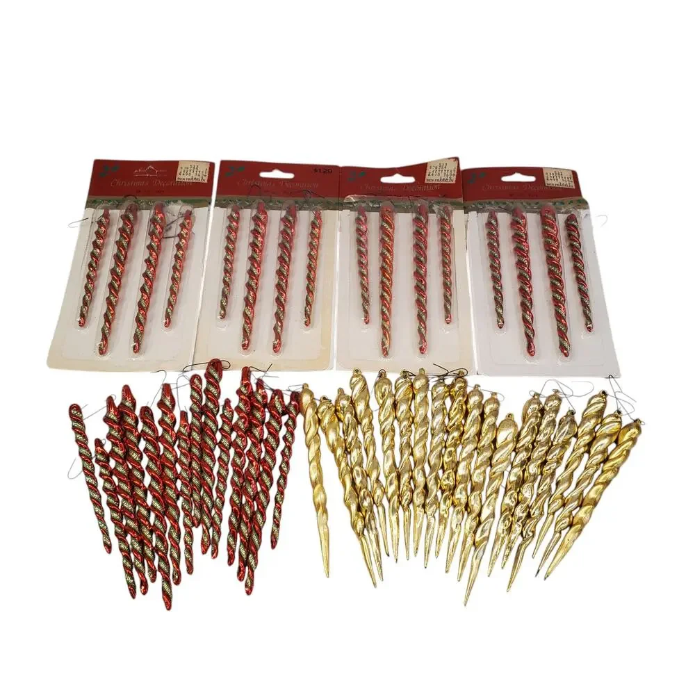 Vintage Spiral Icicle Ornaments 5 Inch Red Gold Tinsel Icicle Christmas Decor